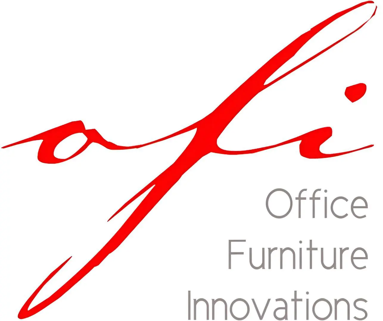 Logo with the text "ofi" in red stylized script and "Office Furniture Innovations" in gray printed letters.